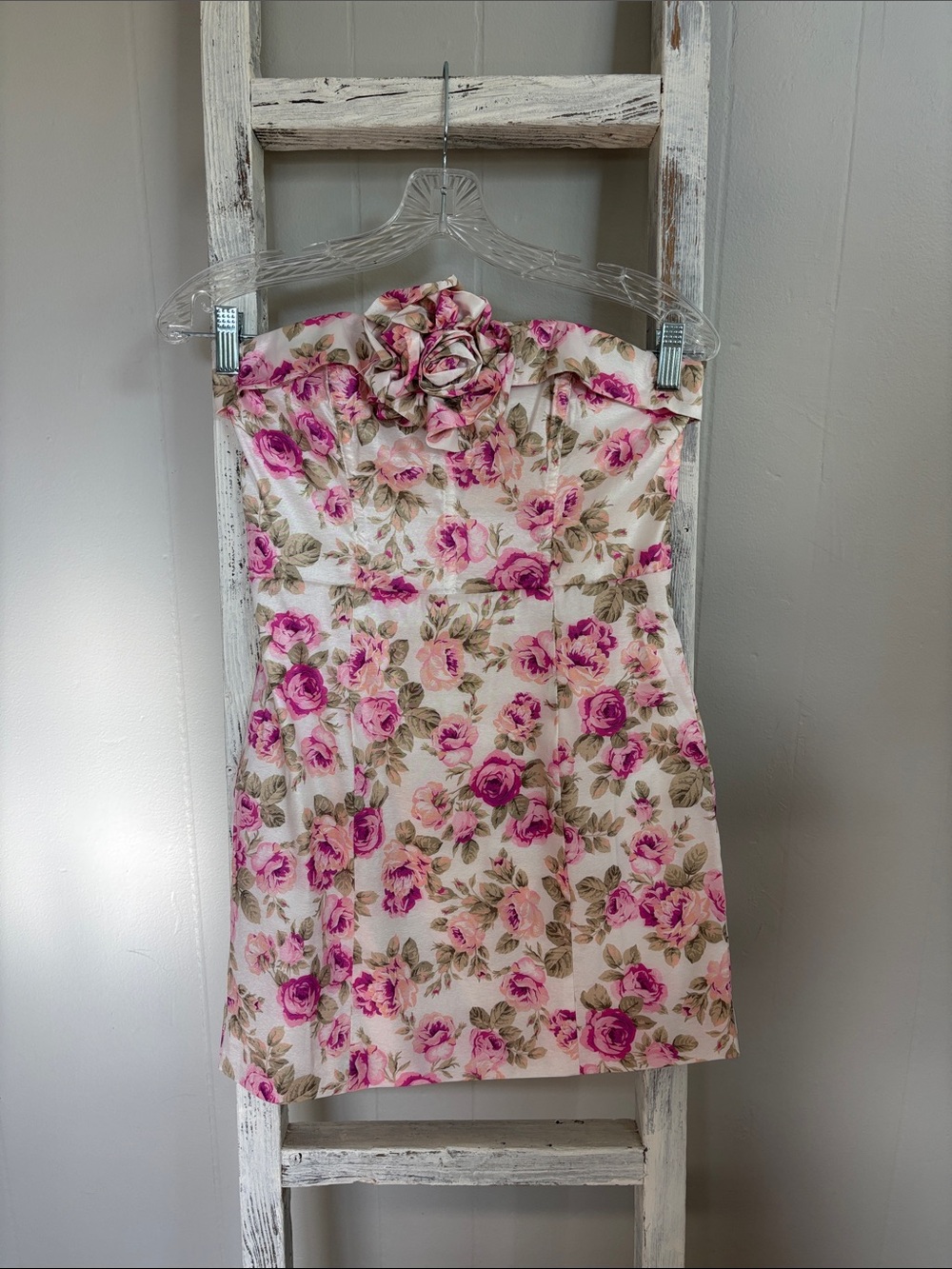 For Love & Lemons Kendall Floral Mini Dress in Pink and Cream